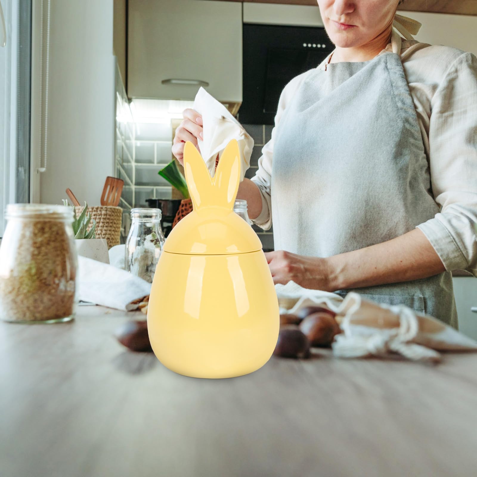 Tarro de Cerámica Forma de Conejo, Sello para Almacenamiento