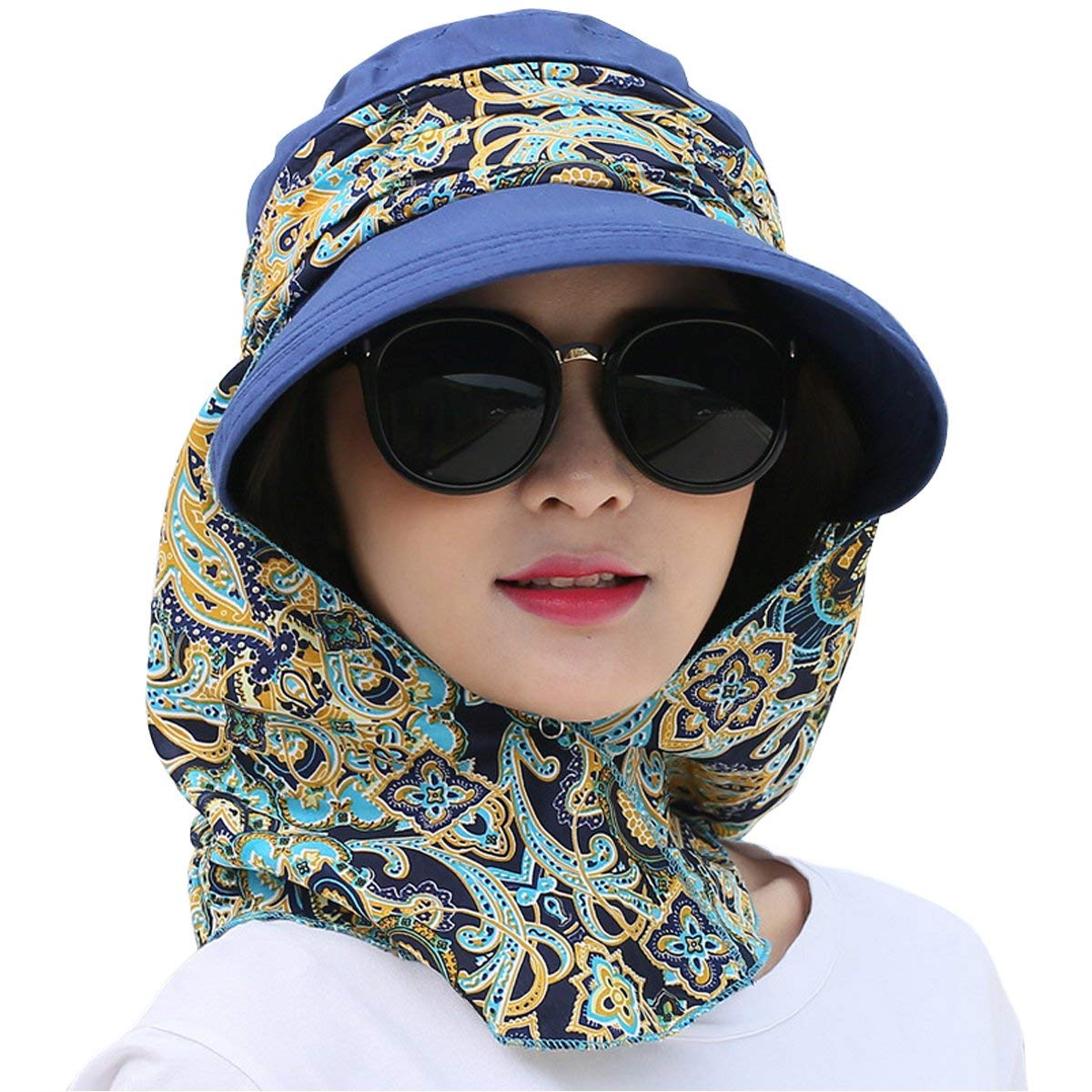 Ulalaza Women's 02Navy Tobe-U Upf+50 Sun Visor Detachable Flap Hat Foldable Wide Brimmed Uv Protection Hat (02Navy)