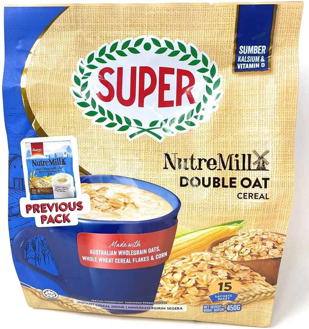 Supe Nutremill 4in1 Instant Original Cereal Wholegrain Oats, Flakes, Corn 15 Sachets 420g