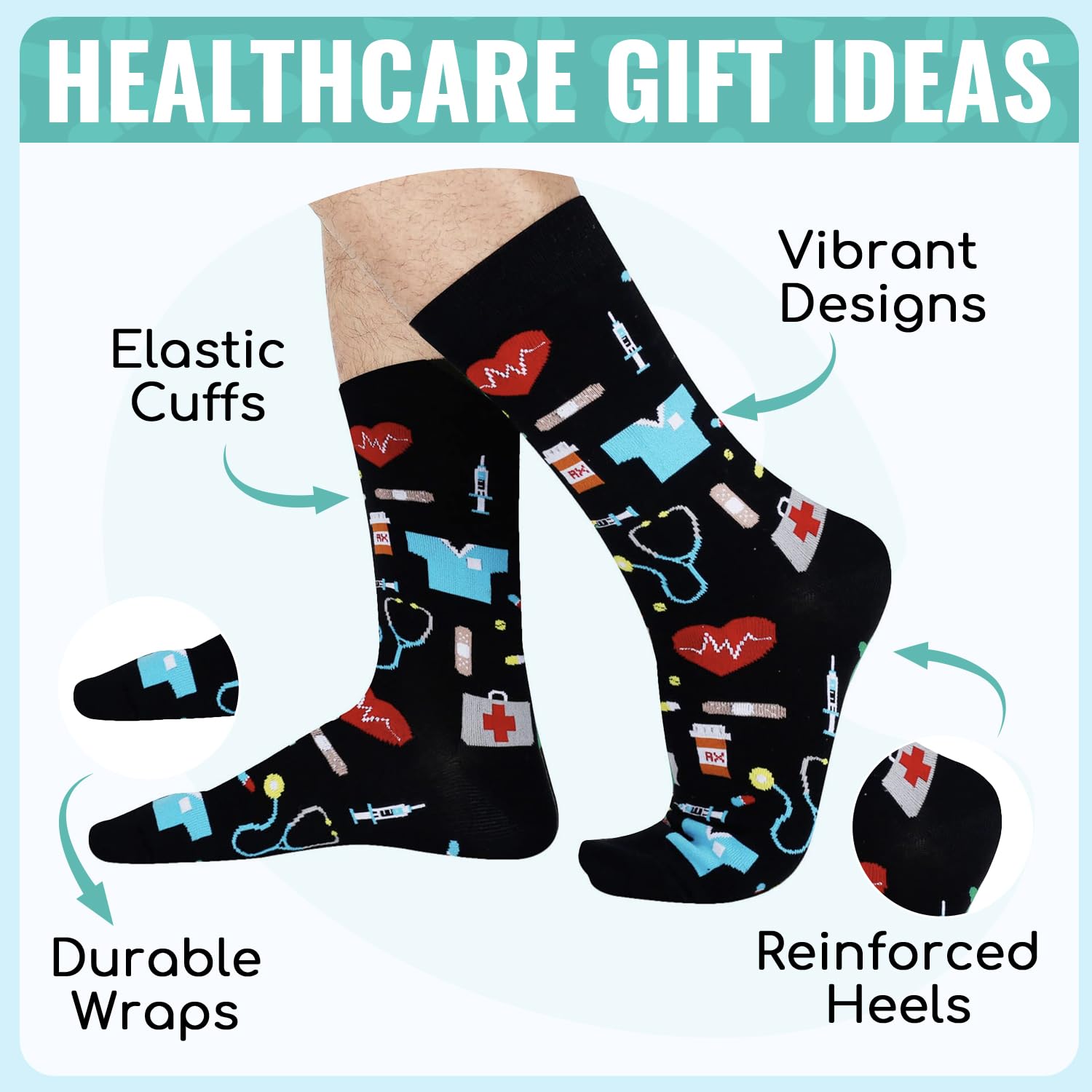 HAPPYPOP Funny Socks Gift for Men - Medical Worker Gifts Sneaker Bigfoot Vegan Nurse Socks