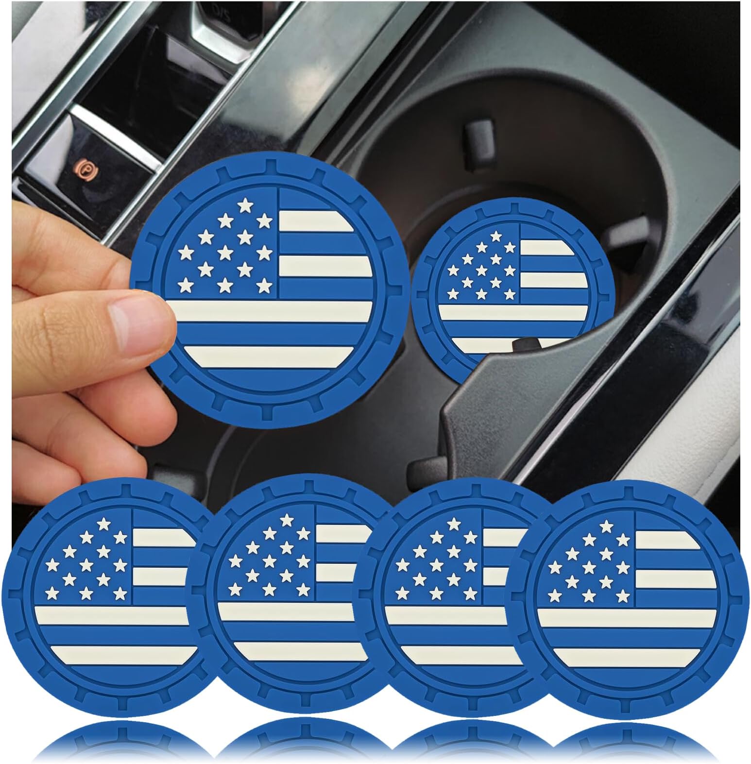 4 Pack Car Cup Holder Coasters,2.75In American Flag US Flag Insert Car Cup Coaster, Anti Slip Shockproof Embedded Drink Mat,Universal Vehicle Interior Decor Accessories