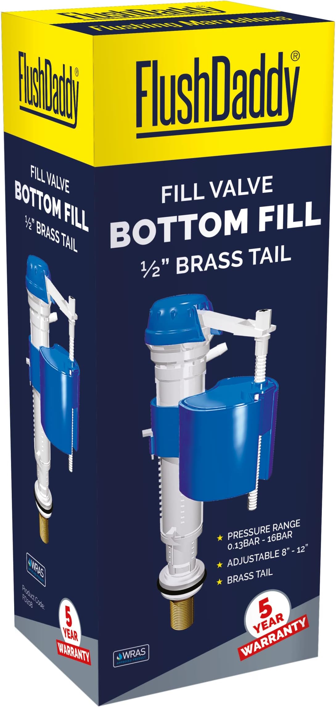 NJ208 Bottom Entry Anti Syphon Adjustable Fill Valve with 0.5-Inch Brass Tail,