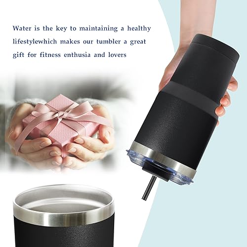 Miniatura 7 de Zibtes Vaso aislado de 30 onzas con tapa y pajitas, vaso de café de acero inoxidable con doble vacío, taza de viaje con recubrimiento en polvo para