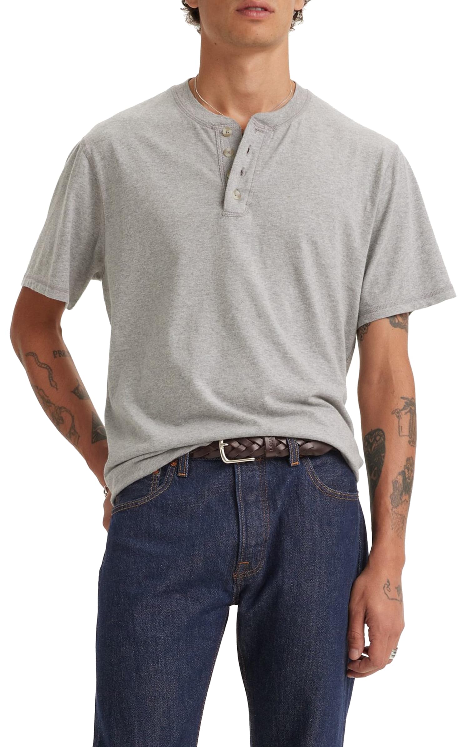 Levi's Henley Men's Short-Sleeved Button Shirt, Mid Tone Grey Heathe, S
