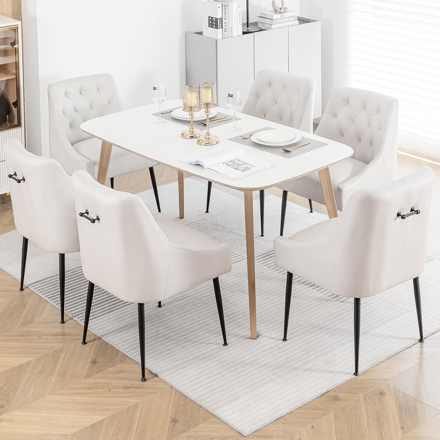 LONXIU Juego de 6 Sillas de Comedor, Sillas de Comedor Modernas, con Asiento Acolchado y Respaldo ergonómico con Patas Metálicas para Cocina/Salón/Restaurante (Blanco)