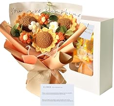 Crochet Flower Bouquet - Crochet Flowers Bouquet Knitted Sunflower Crochet Flower Bouquet, Crocheted Flowers Plush Bouquet Gifts for Women Birthdays, Mother's Day, Valentines Day Wedding Home Decor