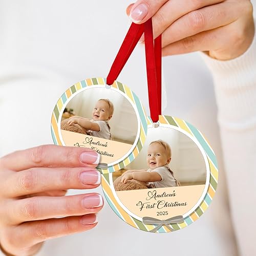 Miniatura 92 de Adorno de Navidad personalizado, foto personalizada con imagen y nombre, decoración del árbol de Navidad, bolsa de terciopelo incluida, adorno