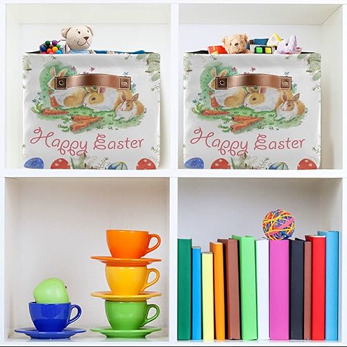 Miniatura 6 de Cesta de almacenamiento grande con asas, diseño de conejo, huevos de Pascua, diseño floral, plegable, organizador con asas, para dormitorio, oficina