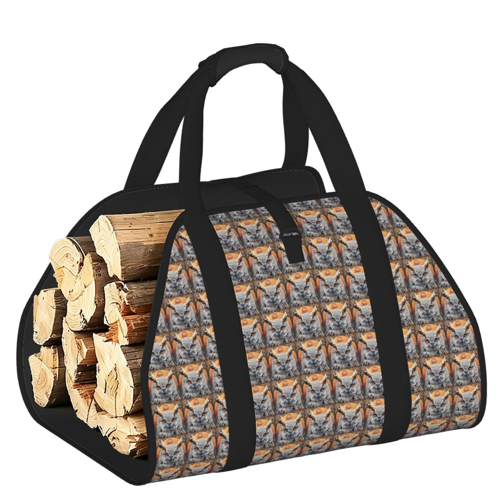 Ayyqwe Black Owl Beliefs Print Firewood Bag Wood Waterproof Versatile Camping Picnic Storage Daily Home