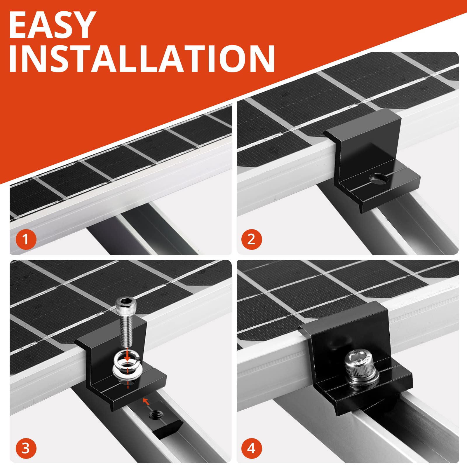 GETLITOOL Z Staffa Montaggio Pannello Solare 30mm Lega Alluminio Set 10 Morsetti Terminali Nero