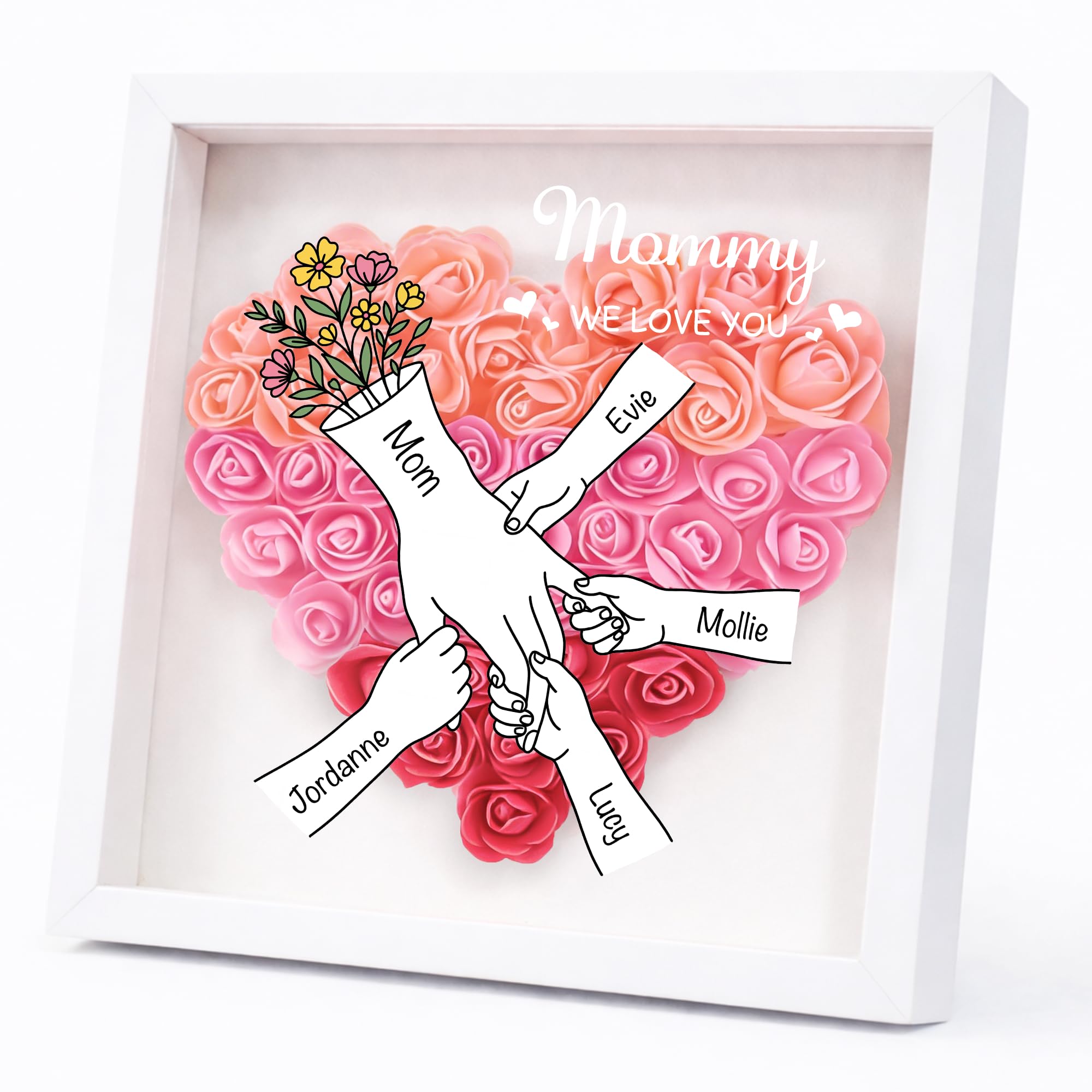 BEXOA Cadeau Fête des Mères Personnalisé, Boîte à Fleurs Cœur avec 2-6 Prénoms, Cadeau pour Maman et Grand-Mère (Style 1)