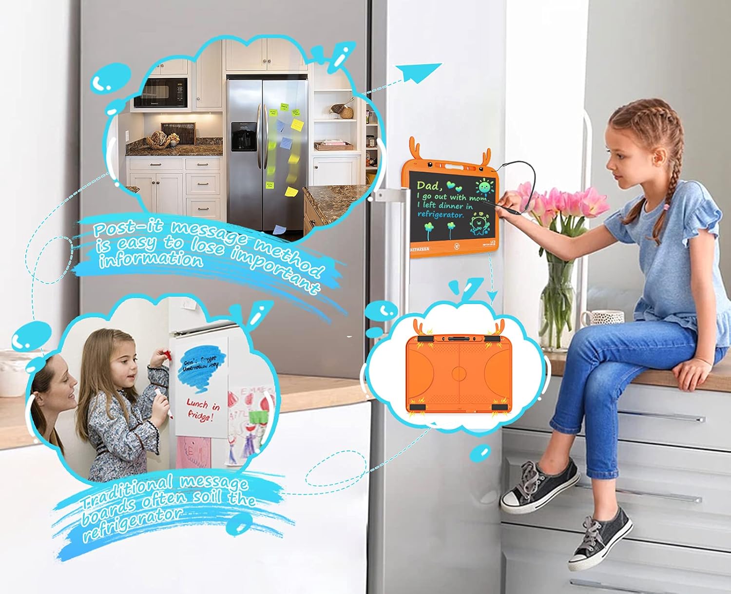 HITHZEEN Doodle Board Magnetic Doodle Board for Kids, 13.5 in Colorful LCD Writing Tablet Erasable Writing Board, 3 4 5 6 7 Years Old Girls Boys Toys Birthday Christmas Gifts : Toys & Games