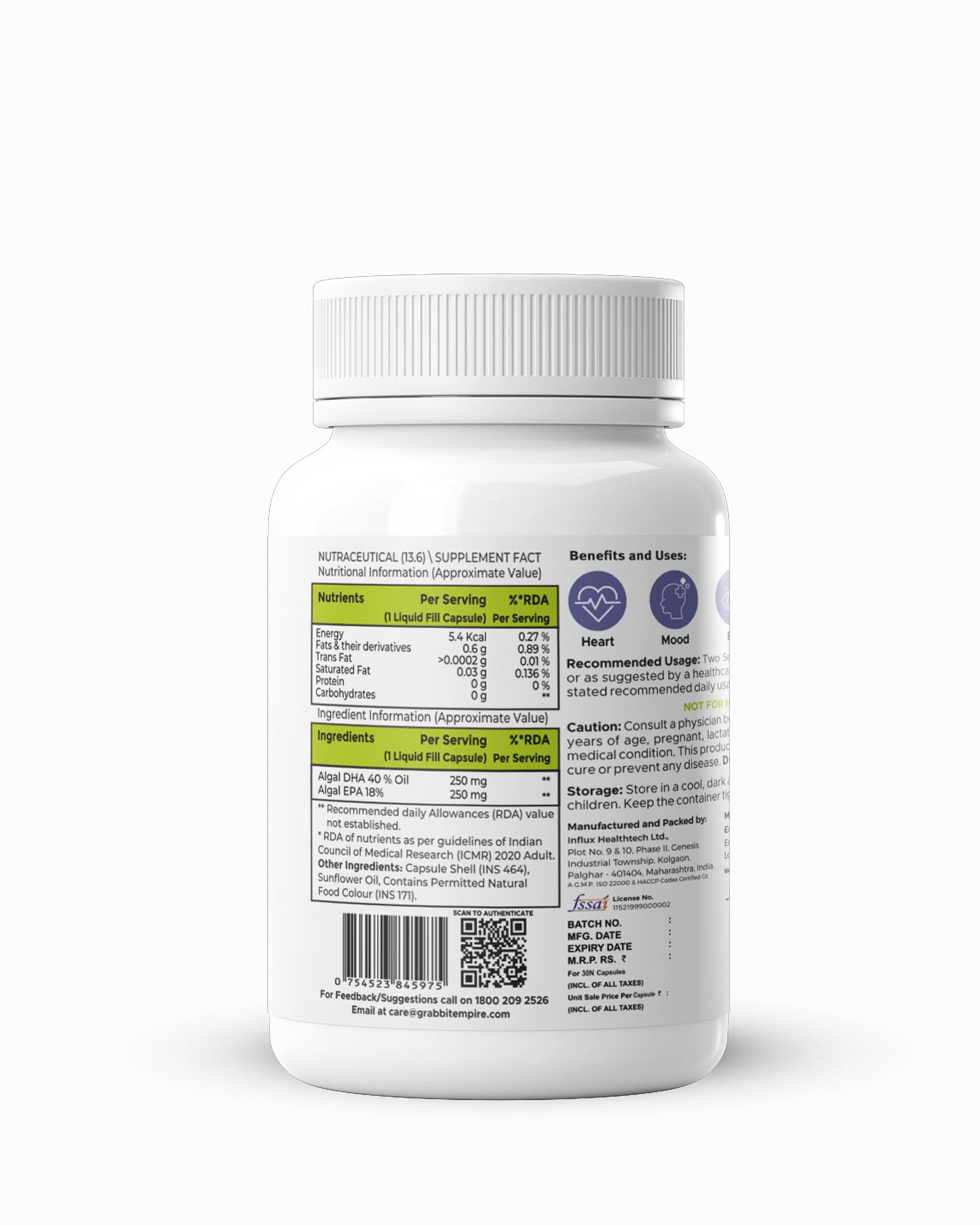 EMPIRE 1900 Omega 3 Vegetarian Capsule (EPA+DHA) | Sourced from Algae | Healthy for Men and Women | Benefits Eyes, Skin, Joints, Brain, and Heart | Suitable for Vegan Diet | Immune Health | (30 Capsules) — Amazon image 3