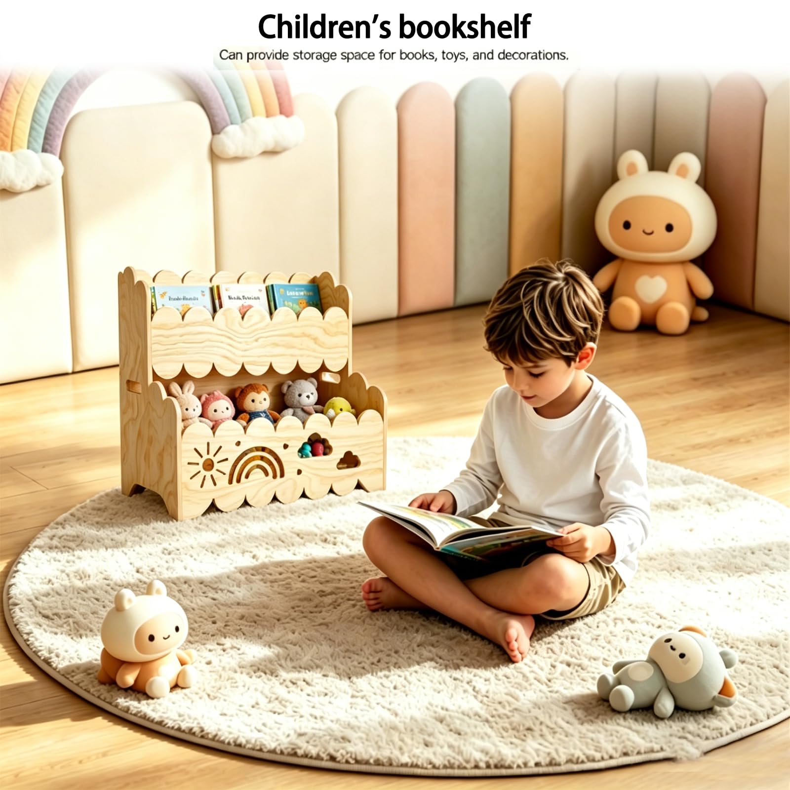 Montessori Libreria per bambini in legno, a 2 livelli, per bambini, organizer per giocattoli, cameretta dei bambini, libreria per bambini