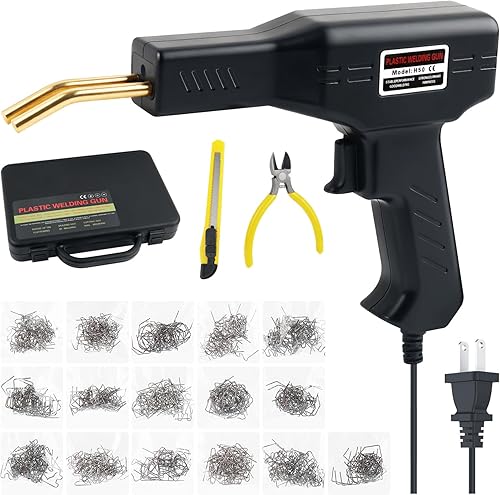 Kit de soldador de plástico para automóvil, kit de soldadura de plástico portátil que incluye 4 tipos800 grapas para reparar piezas de plástico