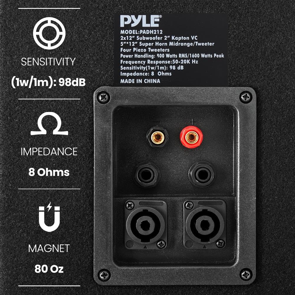 Pyle Sistema Altoparlante PA Portatile, Speaker 1600 Watt, Suono Stereo da Esterno con Doppi Woofer da 30 cm, Tweeter Piezo da 8,6 cm, Cassa Tromba 12,7 x 30,5 cm, Crossover Integrato