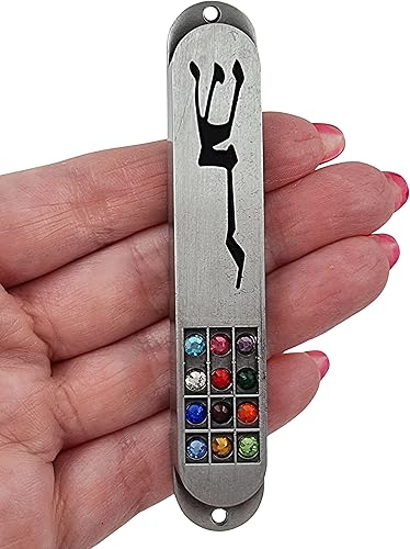 Miniatura 7 de TALISMAN4U MEZUZAH - Funda de peltre con desplazamiento para 12 tribus de Israel, diseño de Hoshen, símbolo de protección hebrea Shaddai, judaica,