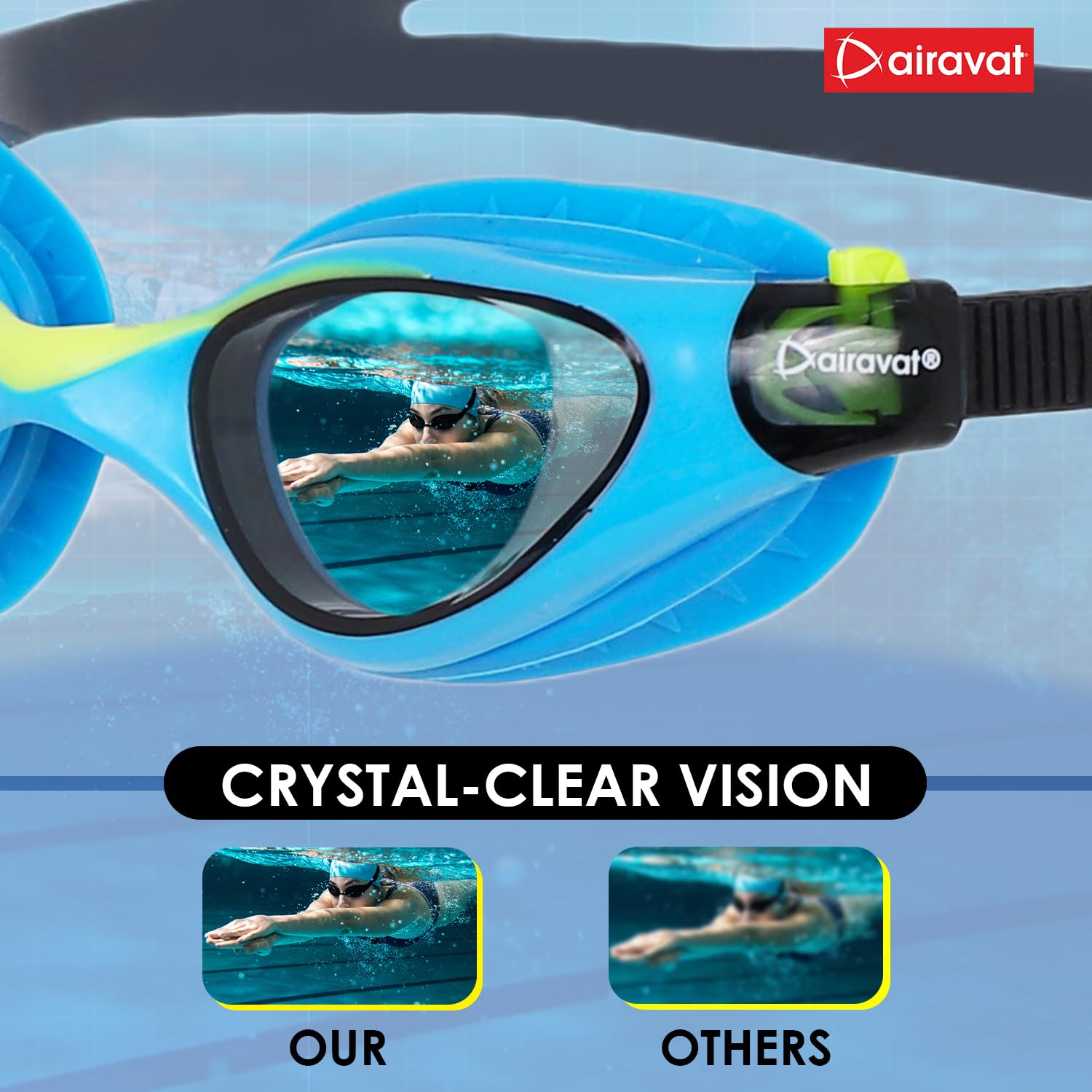 AIRAVAT Mizu 1018 Junior Swimming Goggles, Pool Goggles For Adult Men Women Youth, Optic Quality Polycarbonate Lenses, 100% Uv Protection Anti-fog Coated (Blue) 2