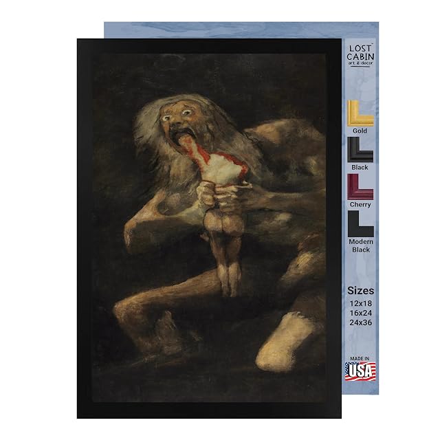 Lost Cabin Saturn Devouring his Son by Francisco Goya Print Black Flat Frame Fine Artwork Painting Reproduction Framed