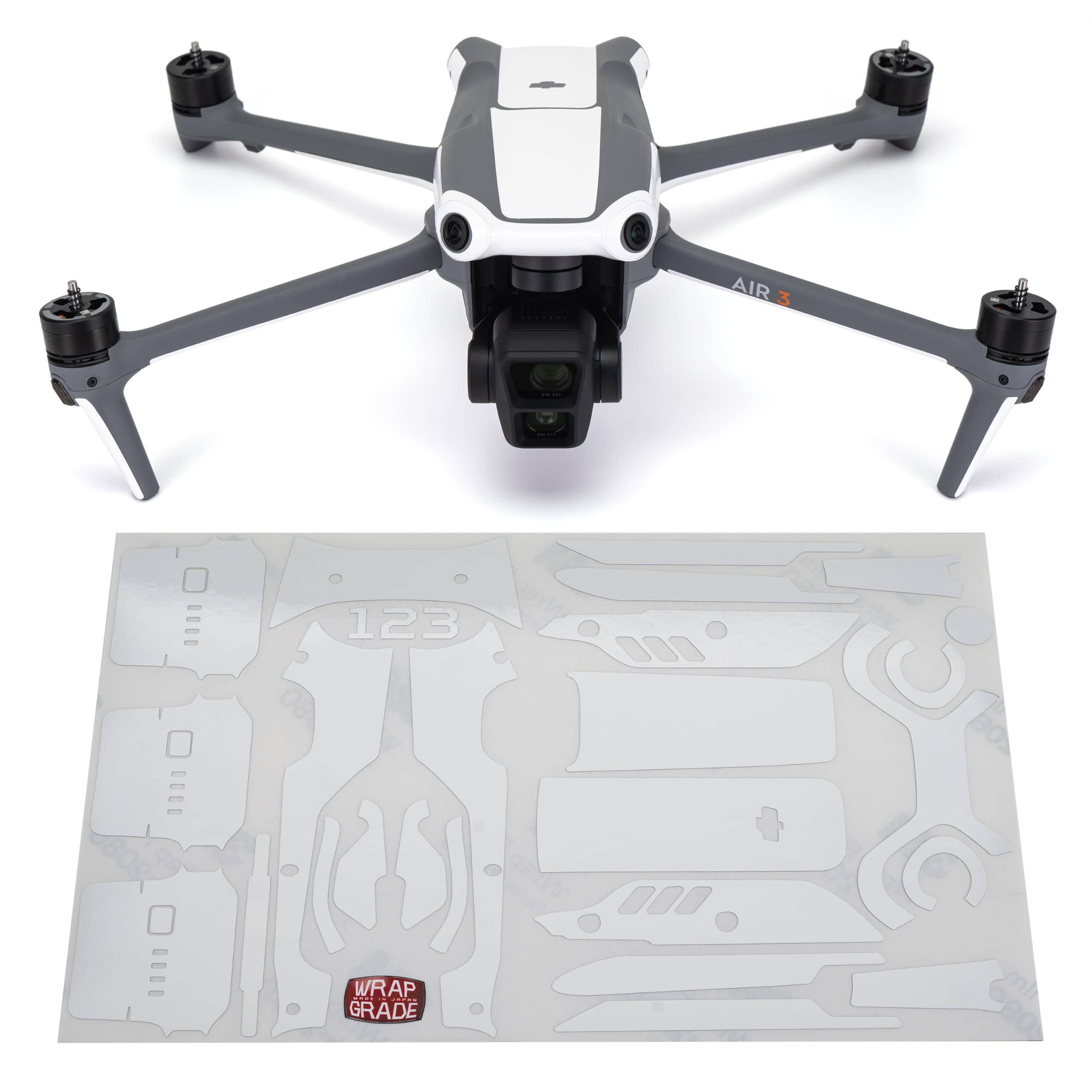 WRAPGRADE Skin Stickers compatible with DJI Air 3, Racing White