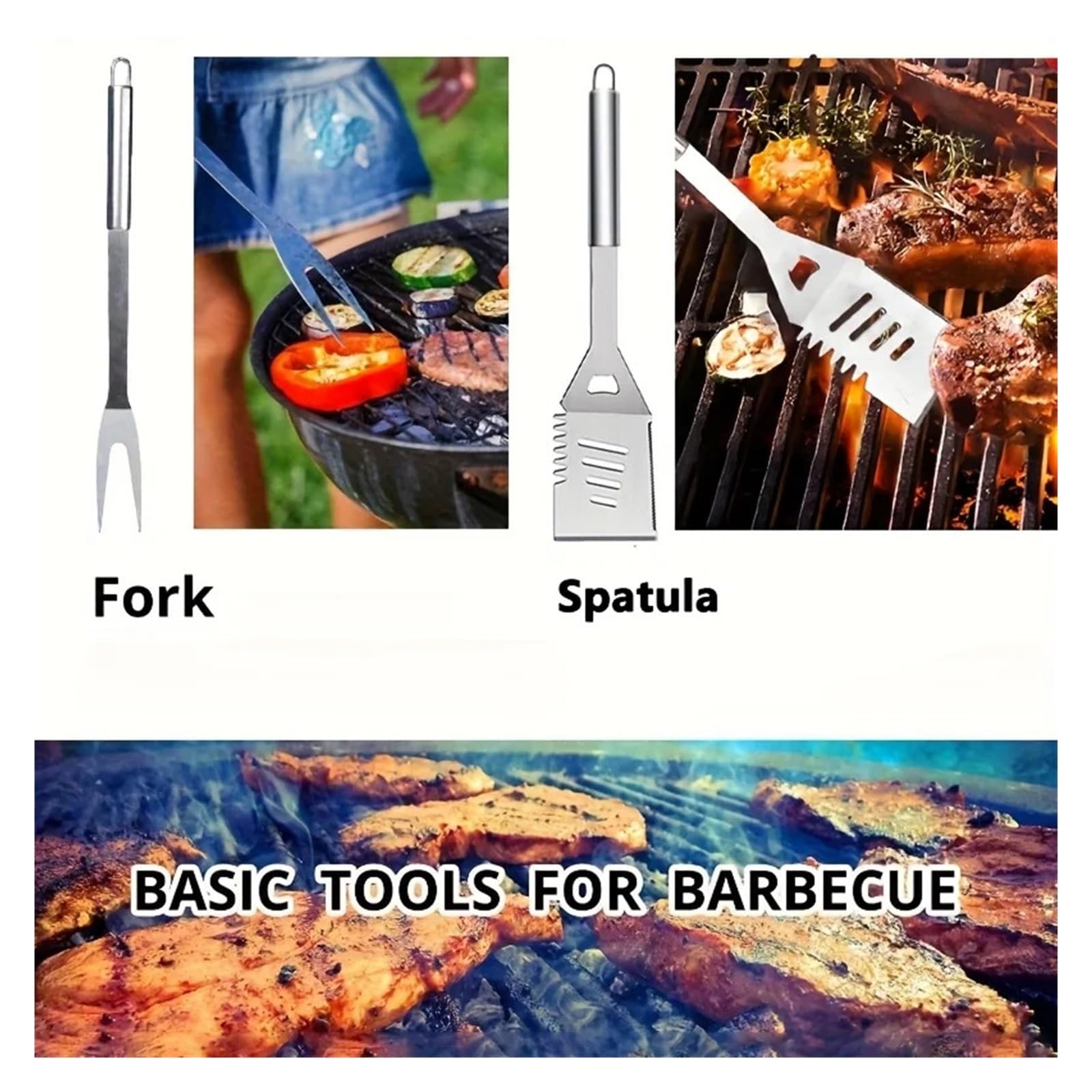 Set di 12 Accessori per Barbecue in Acciaio Inossidabile, Set di Posate e Utensili da Portata, Kit di Attrezzi per griglia Portatile e Pratico