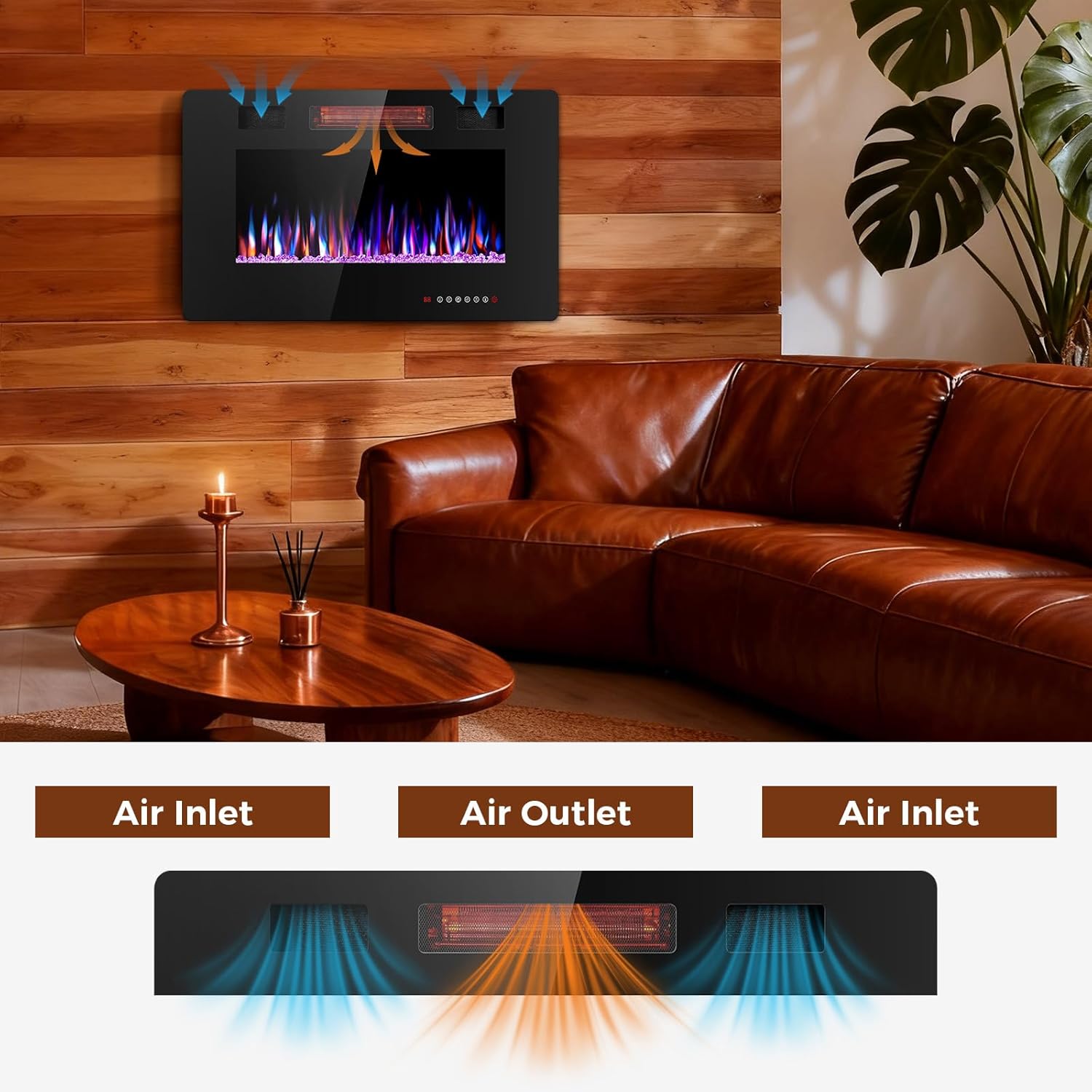 Electactic 30 Inch Electric Fireplace Insert Ultra-Thin - Recessed & Wall-Mounted Fireplace Heater with Thermostat, Adjustable Flame, Remote Control - Linear with Timer, Touch Screen, 750/1500W
