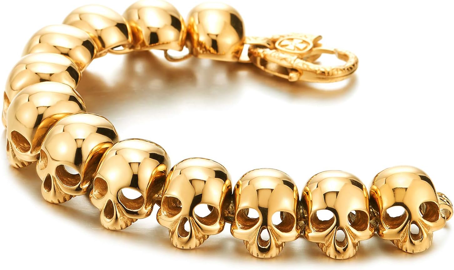 COOLSTEELANDBEYOND Mens Stainless Steel Large Skull Link Bracelet Biker Gothic Style High Polished - Image 3