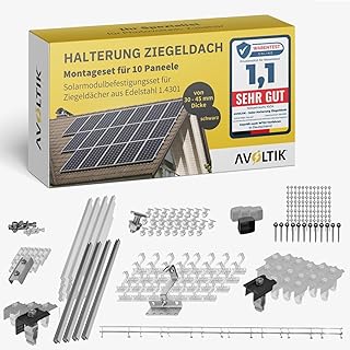 Avoltik Solar Halterung Ziegeldach I Set für 10 PV Module 30-45mm I Solarmodul Halterung Balkonkraftwerk I Solarmodulbefestigungsset für Ziegeldächer aus Edelstahl 1.4301 I PV-Halterung Montageset