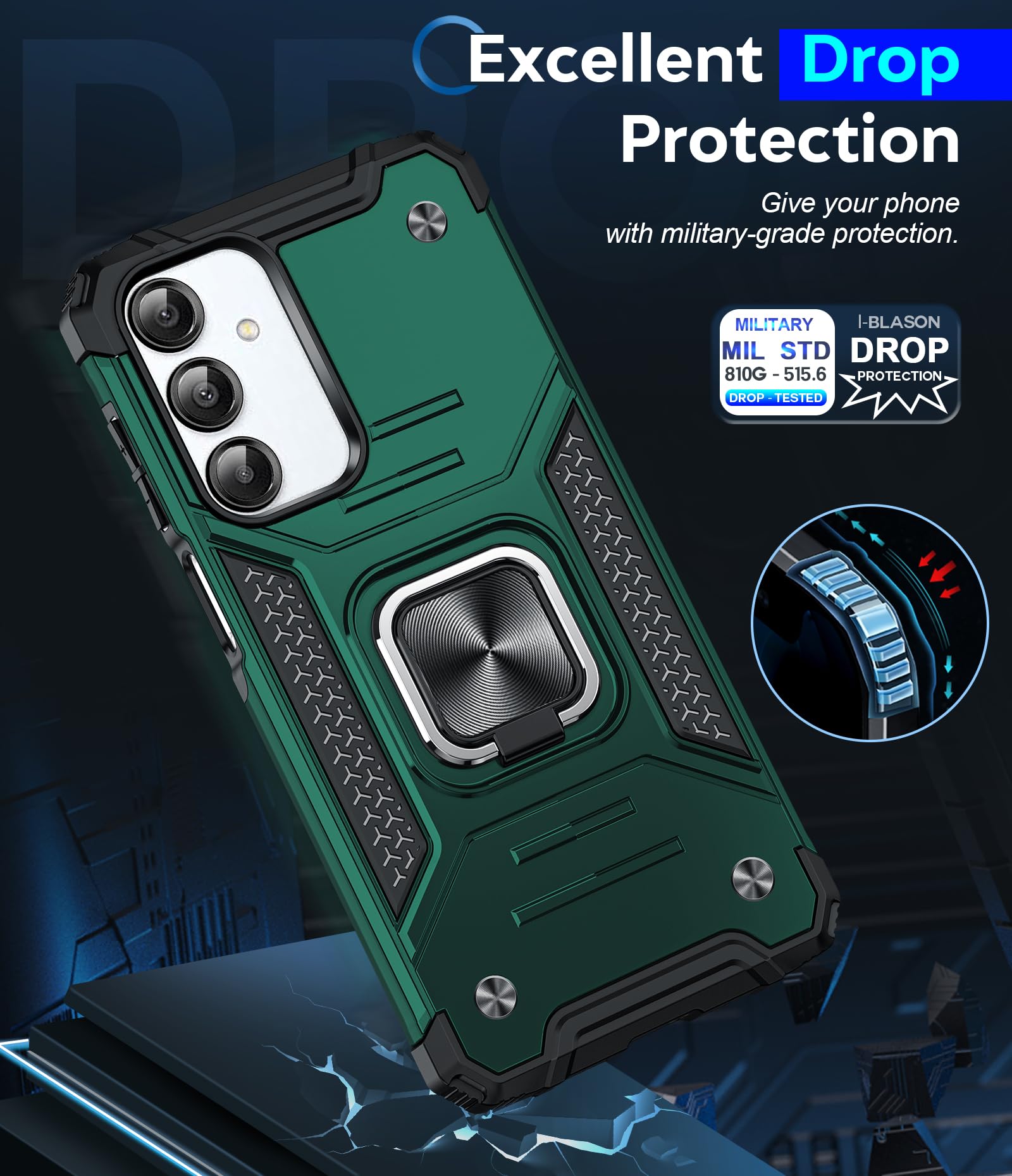 LeYi Etui do Samsung Galaxy A16 5G z [2 opakowania] Szkło hartowane + folia na aparat [2 opakowanie], metalowa obudowa silikonowa TPU odporna na wstrząsy zderzak do telefonu Samsung A16 5G Zielony