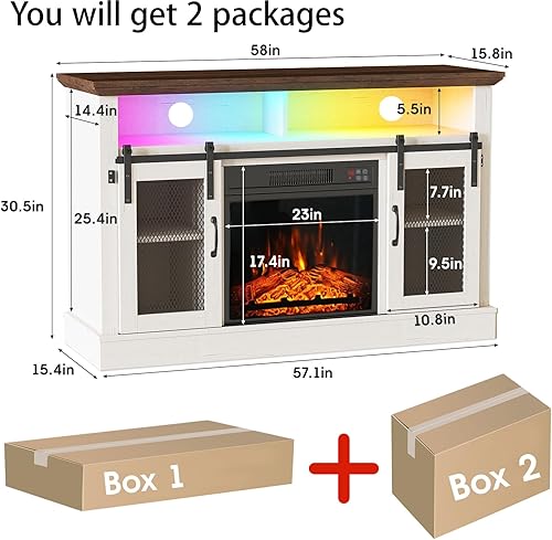 Miniatura 2 de Soporte de TV con chimenea para televisores de hasta 65 pulgadas, centro de entretenimiento de granja con chimenea de 23 pulgadas y luces LED, mesa