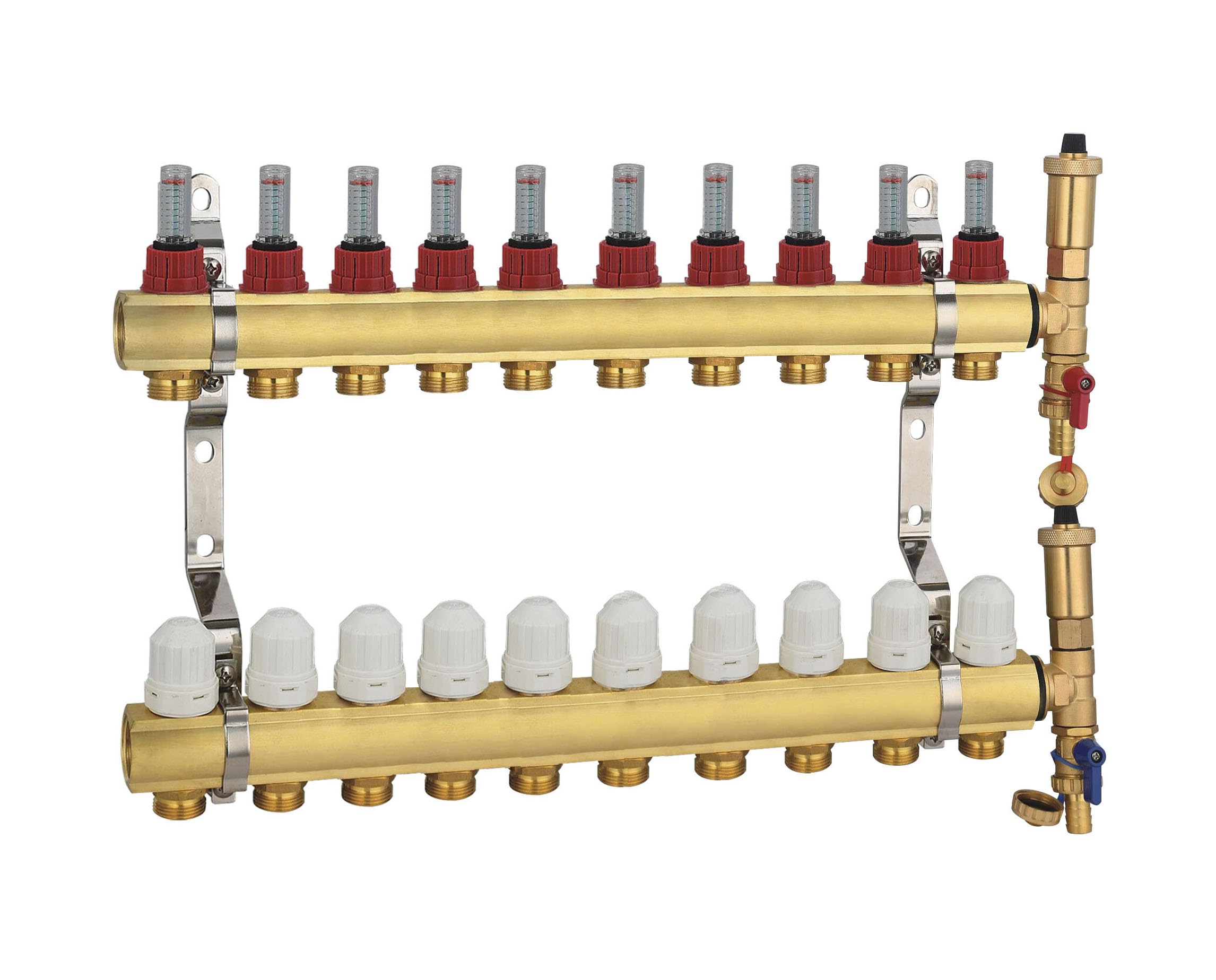 AVANSA Distribuidor de latón para calefacción por suelo radiante (10 vías para calefacción por suelo radiante agua)