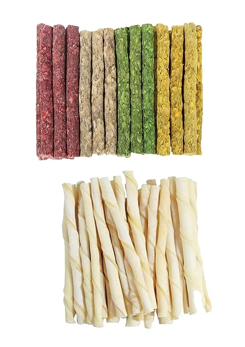 Pet D All Life Stages Rawhide Twisted Treat White Chew Sticks + Chicken Mutton Mint Natural Munchy Sticks for Dogs (200Gram)