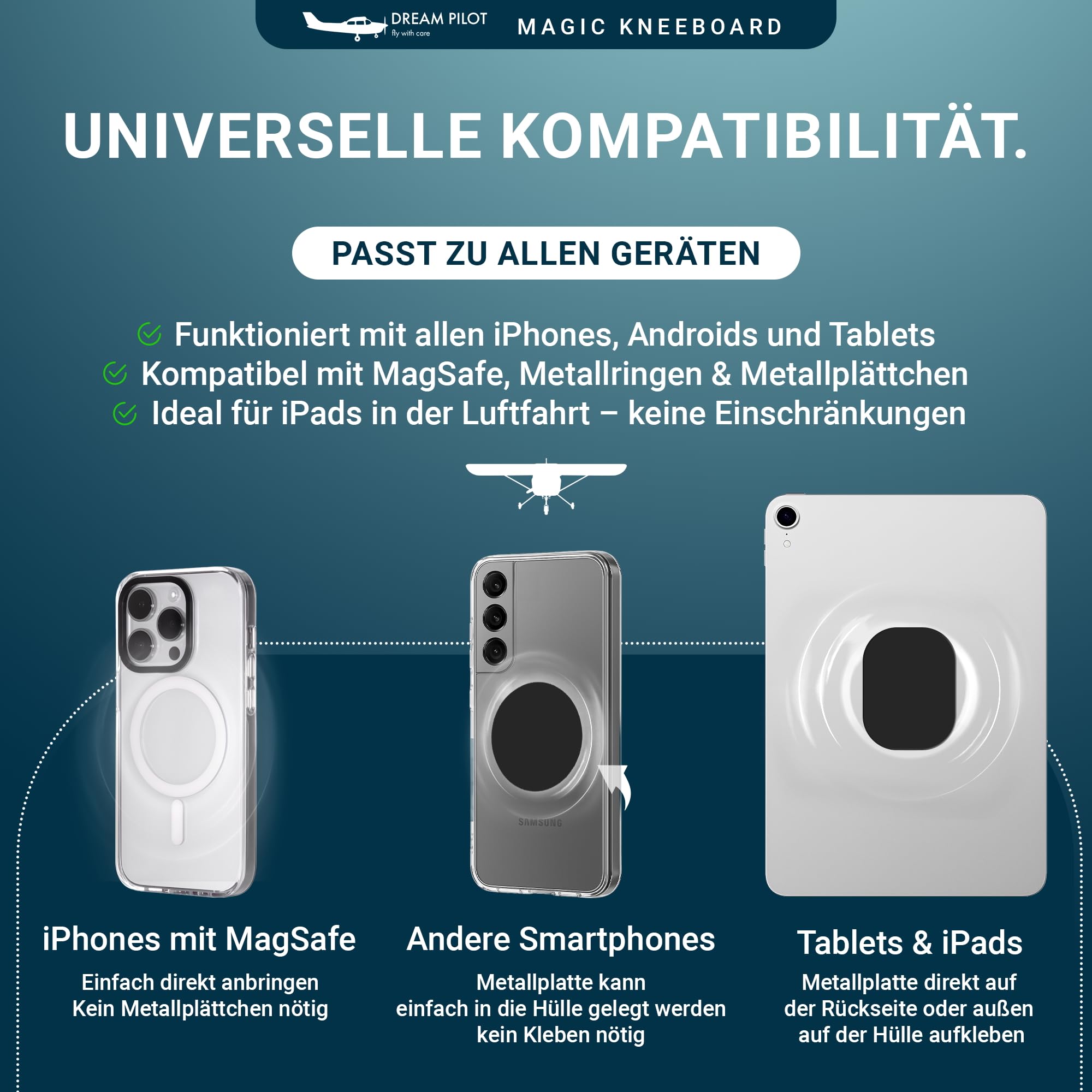 Dream Pilot Universal Piloten Kniebrett für iPhone, iPad, Android Telefone und Tablets