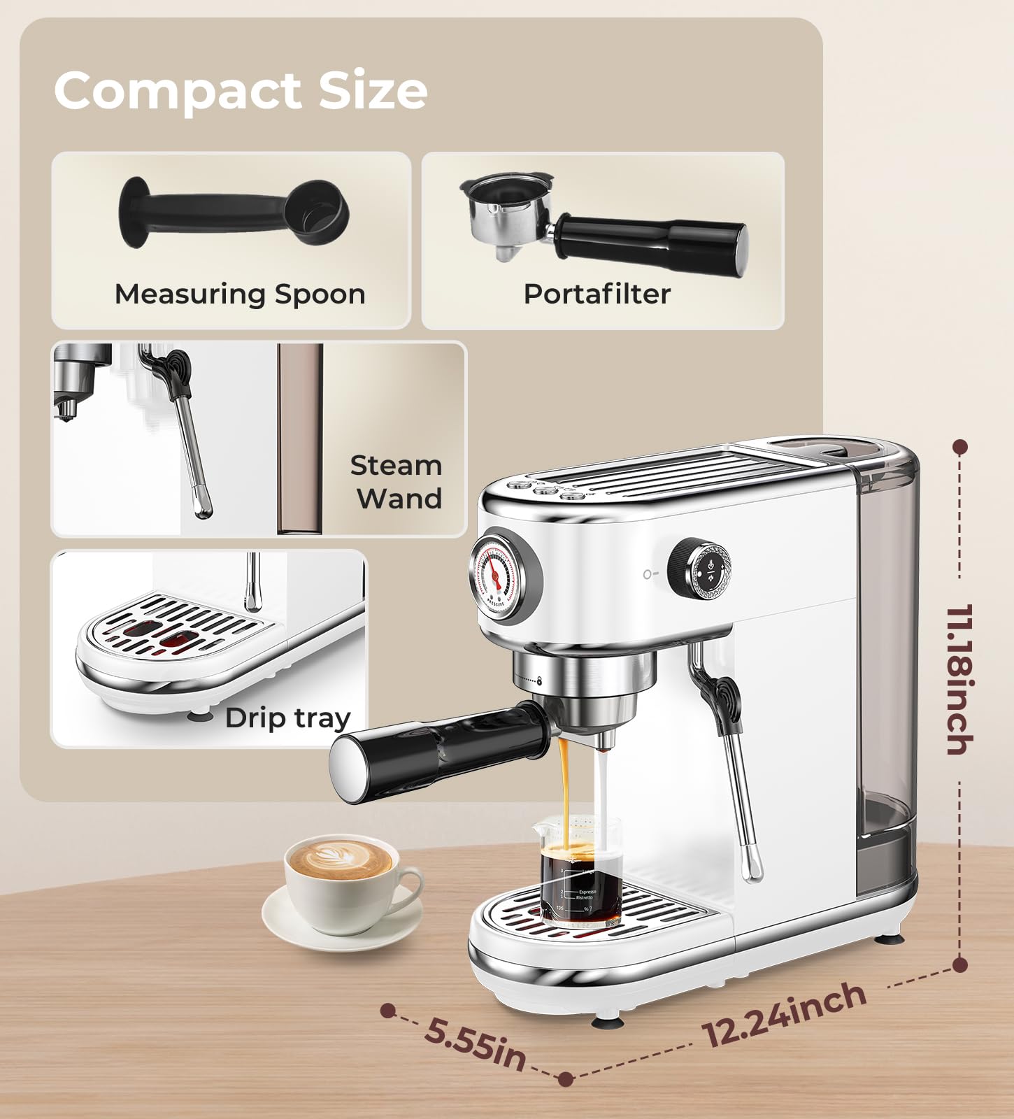 atatix Espresso Machine with Milk Frother, 20 Bar Pressure Espresso Maker view 9