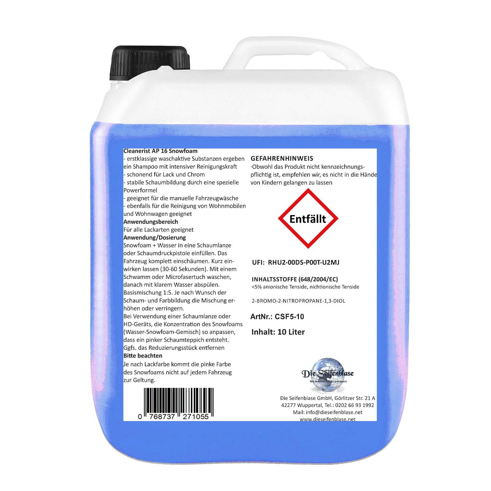 Cleanerist 2x10 Liter Snow Foam BLAU I Konzentrat | Autoshampoo auch für Wohnwagen & Caravan | Autowäsche I Foamer I Aktivschaum I inkl. Ausgießer & Microfasertuch I Schaum Shampoo