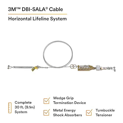 Miniatura 2 de 3M DBI-SALA 7602030 Sistema de línea de vida horizontal, cable de 30 pies con terminación Wedgegrip, tensor de tensor, absorbente de energía,