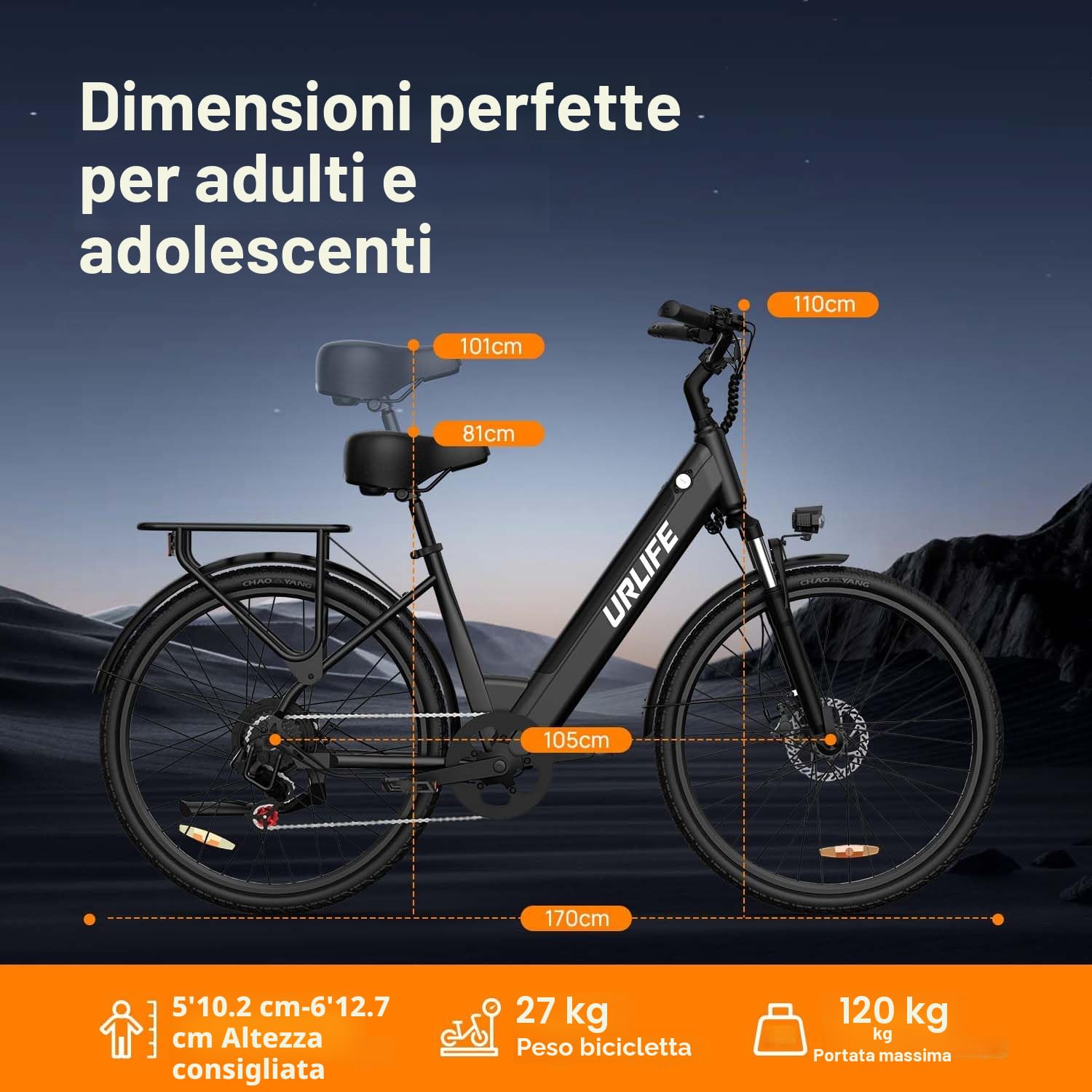 URLIFE Bici Elettrica Per Adulti Da 26", Bicicletta Elettrica con display LCD, 7 Velocità Batteria Rimovibile Autonomia, E-bike Per Pendolari Urbani