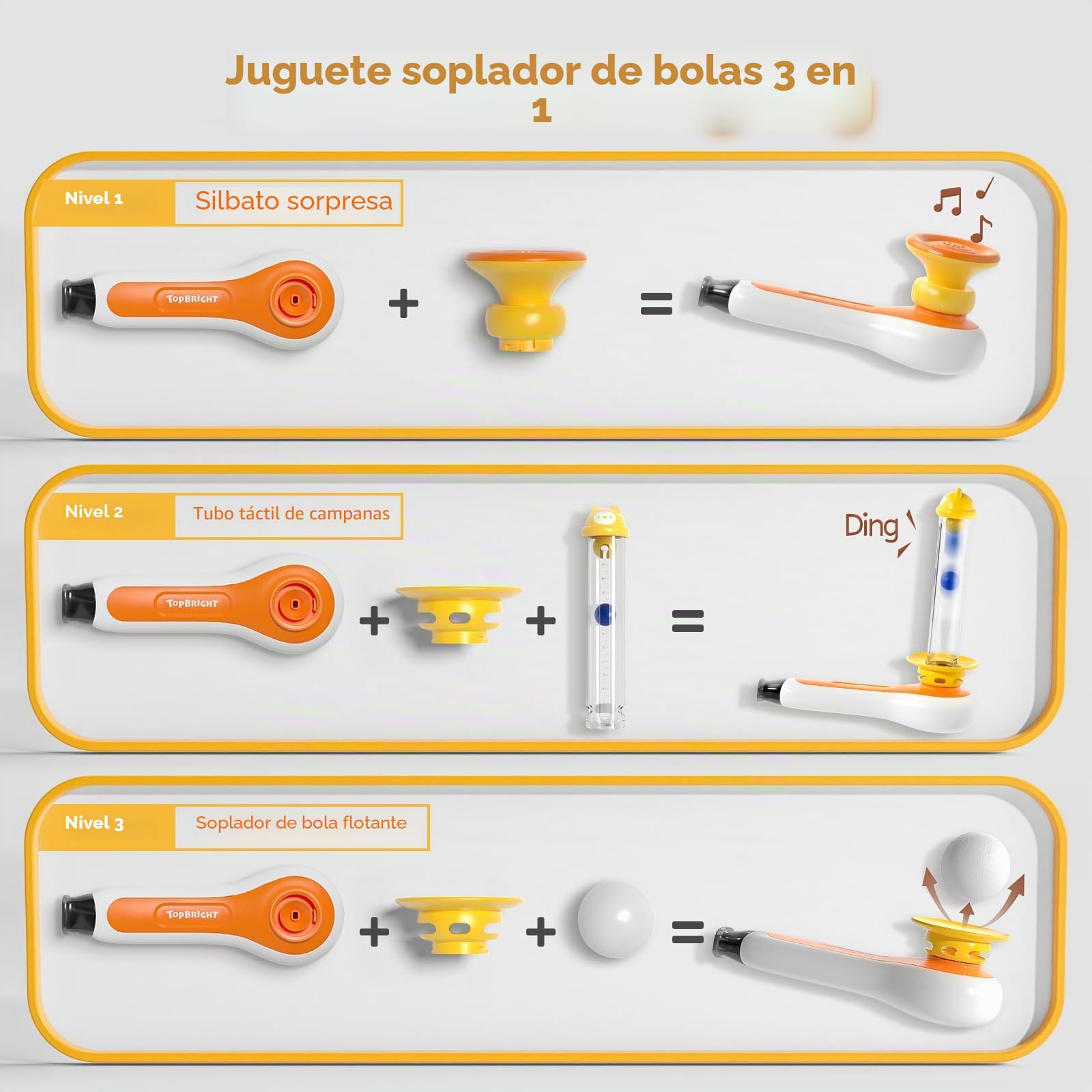 Top Bright Juguete Montessori 3 en 1 para niños pequeños con Silbato, soplado de Bolas, Bolas flotantes - Juguete sensorial para bebés, Habilidades motoras Finas, Juguetes educativos de Aprendizaje