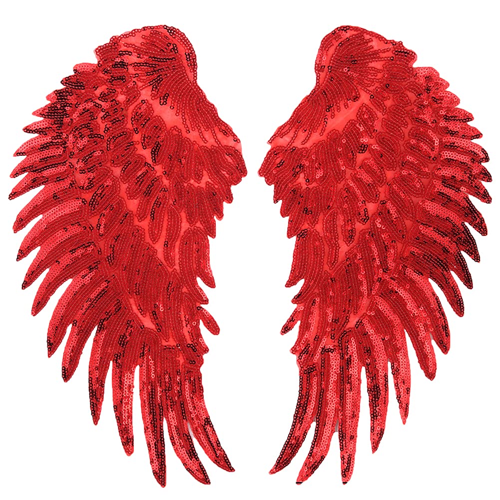 LOCOMOLarge Sequin Angel Wing Iron On Patch Sew On Patch DIY Applique Motif for Clothing Jacket Decoration