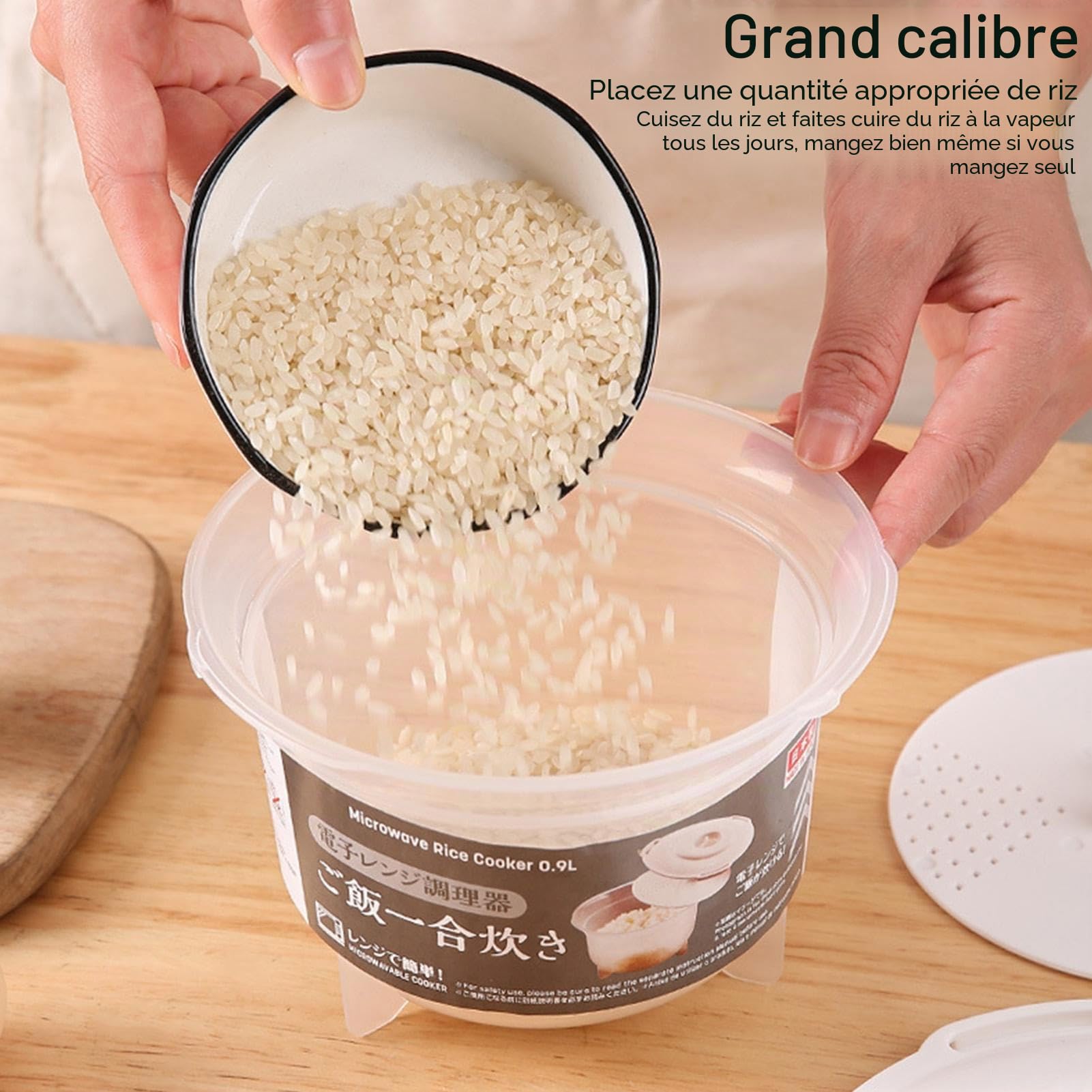 Bol de cuisson de riz pour micro-ondes, panier vapeur portable, petit cuiseur pour cuisine, ustensiles de cuisine multifonctionnels pour lait, légumes, pâtes Fivetoo