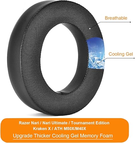 Miniatura 3 de Nari - Almohadillas de gel refrescante para los oídos, almohadilla de repuesto de espuma compatible con Razer NariNari UltimateNari EssentialKraken
