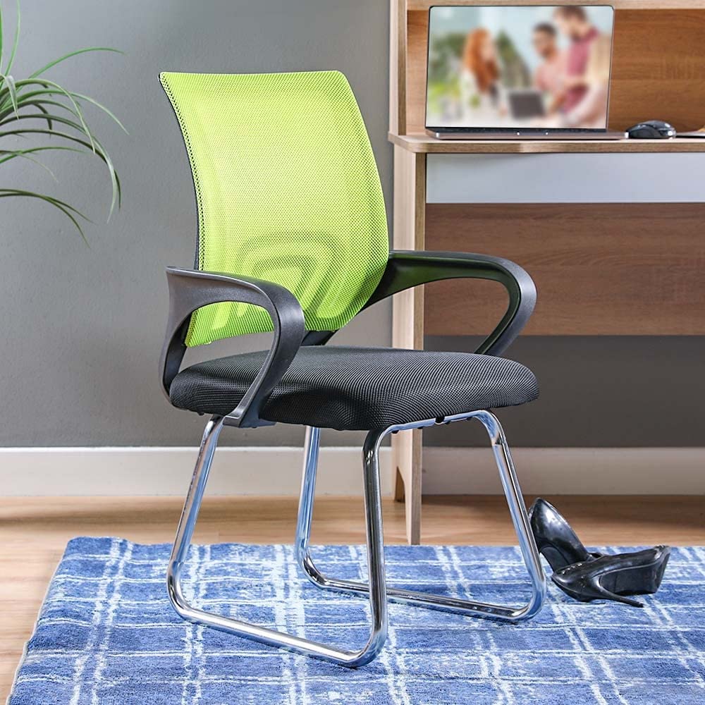 Danube Home New Acqua Visitor Chair Ergonomic Gaming Chair I Modern Home Computer Chair I Fixed Mesh Office Chair I Fixed Lumbar Executive Chair With Armrest L 56 X W 52 X H 83 Cm (Green)