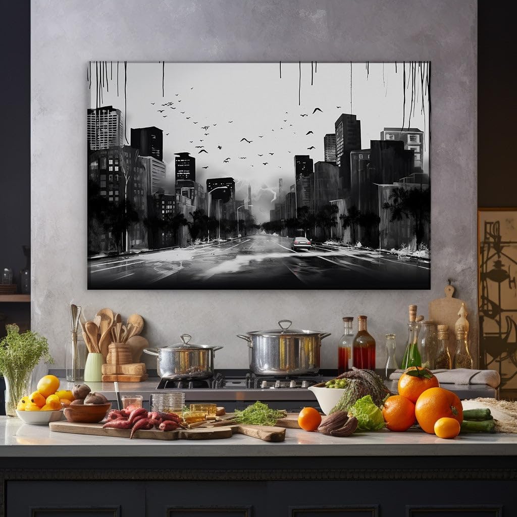 Canvas for Living room. Navigating the Monochromatic Metropolis - A Solitary Journey Amidst Soaring Skies, 27 x 18 inch Canvas Wall Art - Modern Home Decor - 69x46 cm (27x18 inch)