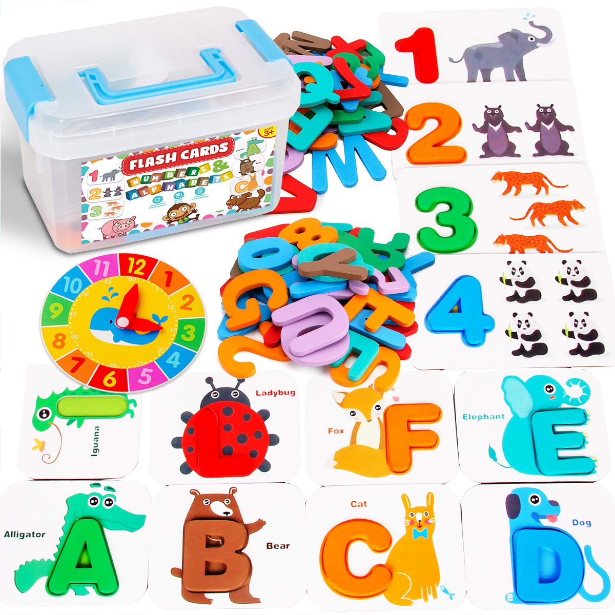 ABC Flash Cards Toddler Toys - Alphabet Number Clock Wooden Letter Puzzle Matching Game Montessori Preschool Educational Toys for Kids Boys Girls Ages 1-3 4+ (36 Cards & 36 Blocks Included)