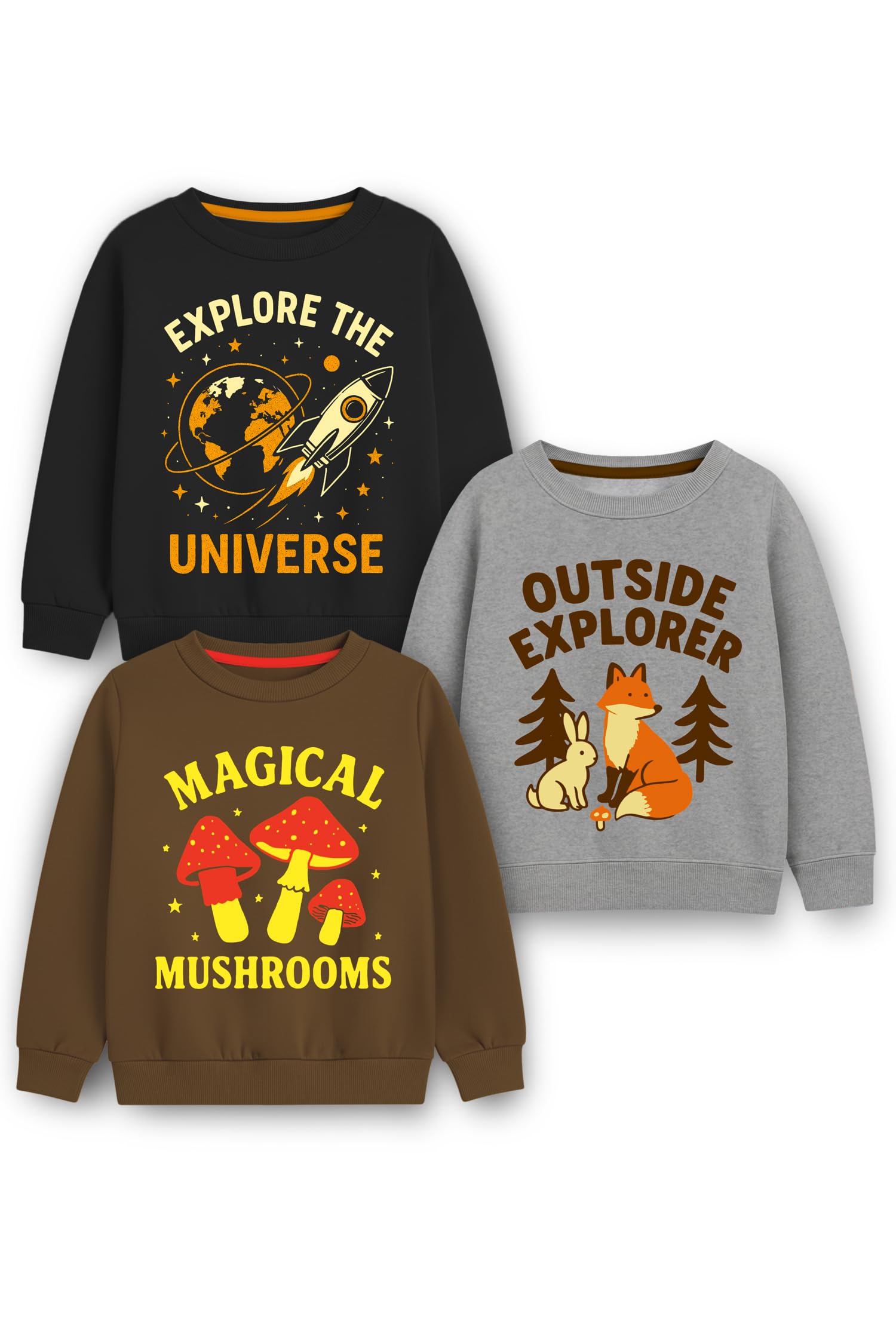 Trampoline Pack of 3 Boys & Girls Graphic Printed Sweatshirts | Fleece Winter Wear-image-1