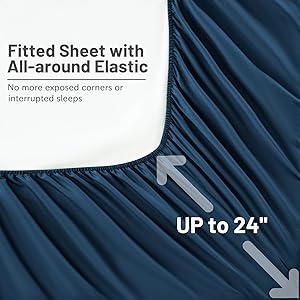 MEISHANG Extra Deep Pocket Queen Sheets Cotton - 1000 Thread Count Sheets Queen - Fits 18"-24" in Deep Mattress,100% Egyptian Cotton,Sateen Weave, Soft & Breathable - 4 Piece (Queen, Navy)