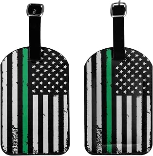 Thin Green Line Bundle with USA Flag Luggage Tags for Suitcases PU Leahter Luggage Tag with Privacy Cover ID Tags Men Women Cute Travel Bag Luggage Accessories
