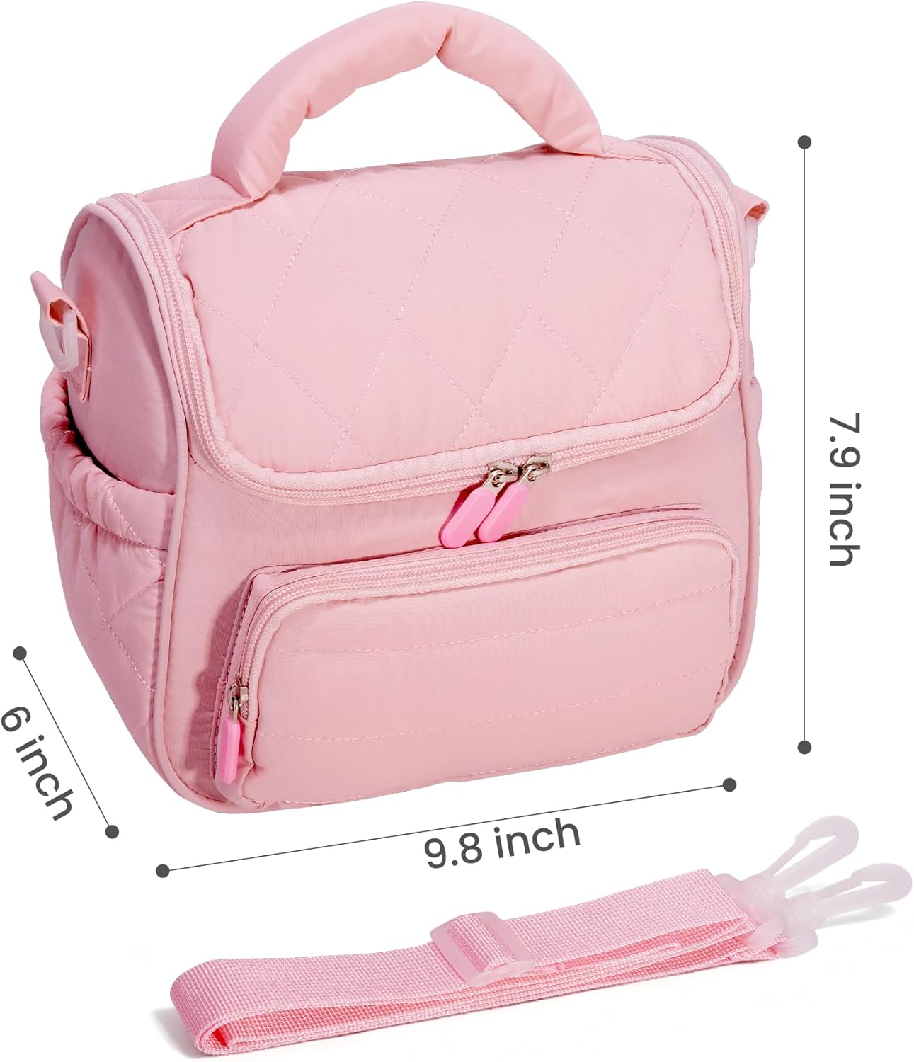 Insulated Lunch Bags for Women, Cute Quilted Lunch Box, Lightweight Puffy Padded Waterproof Lunch Tote, Reusable Lunch Cooler for Work Picnic Travel