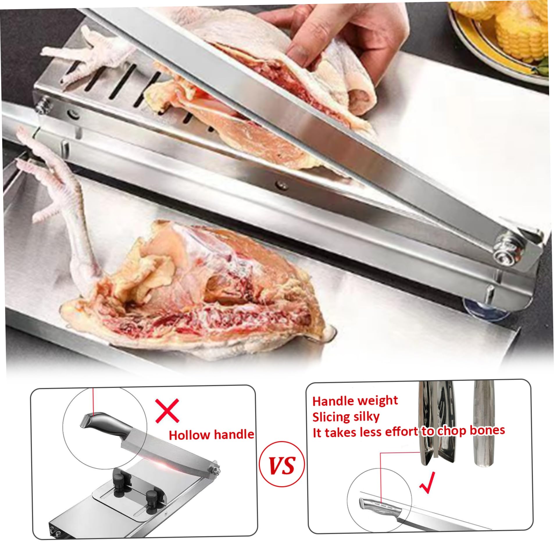 Affettatrice manuale acciaio inox, bilancia e vassoio per alimenti, taglia carne, manico antiscivolo e ventosa, cucina