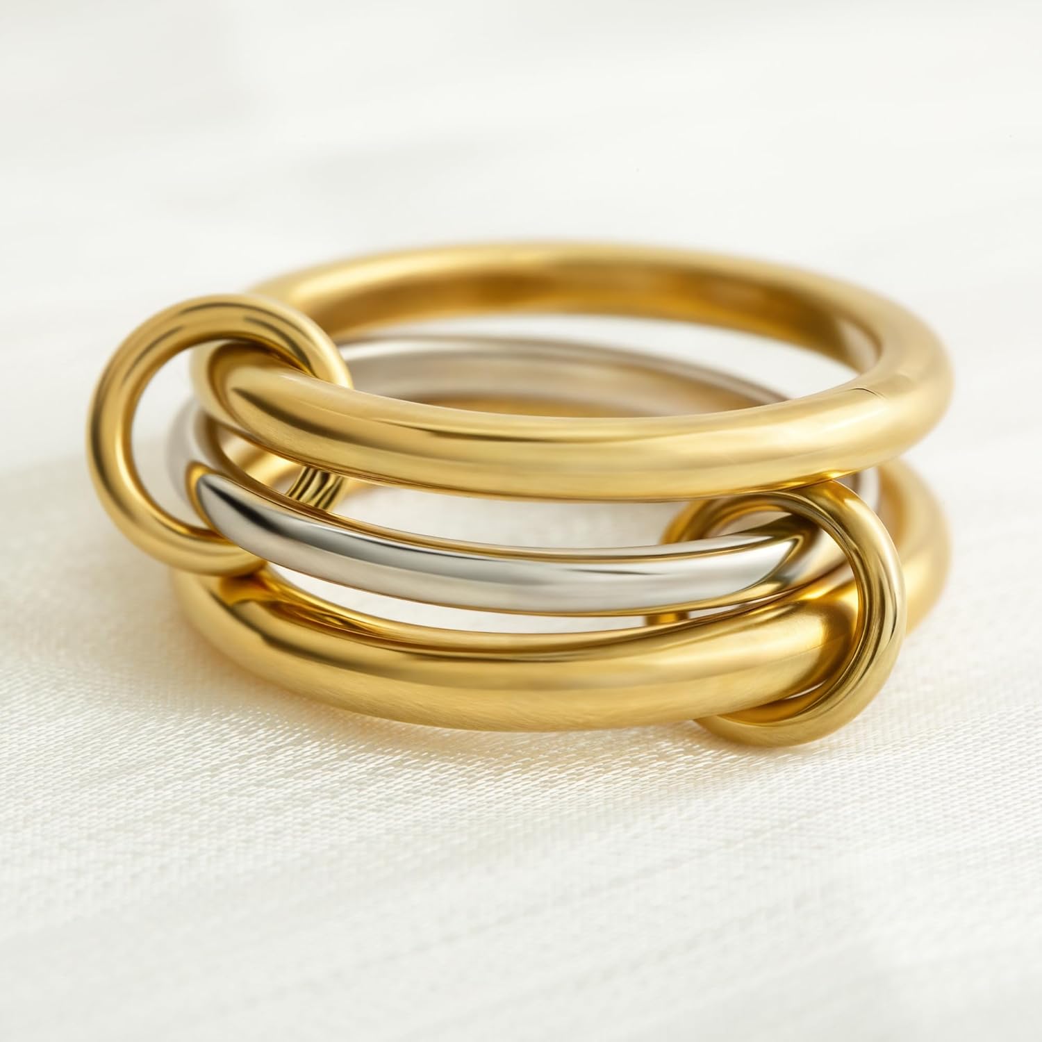 Stackable Rings for Women Non Tarnish,Dainty 18k Gold Plated CZ Cubic Zirconia Rings,Silver and Gold Rings Set,Multi-Link Connected Rings - Image 4